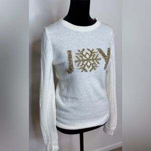 Talbots classy preppy chic casual Cream & Gold Christmas sweater wool blend XS
